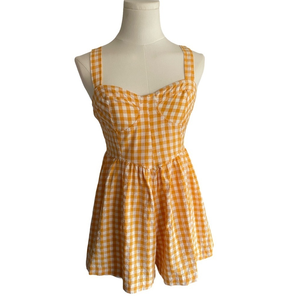 Lulu’s Precious Trend Yellow and White Gingham Bustier Romper Size Small - Picture 7 of 14